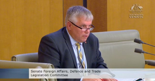 Senator Rex Patrick pitches questions to the Defence team. Credit: APH ParlAV