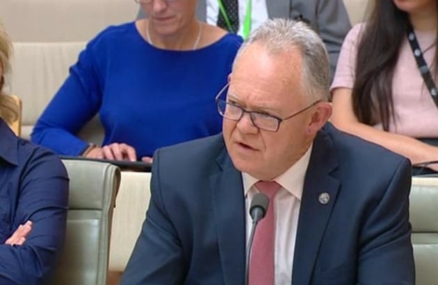 CASA CEO Shane Carmody answers questions about the community service flight regulations in senate estimates last Friday. (still from Parliament House video feed)