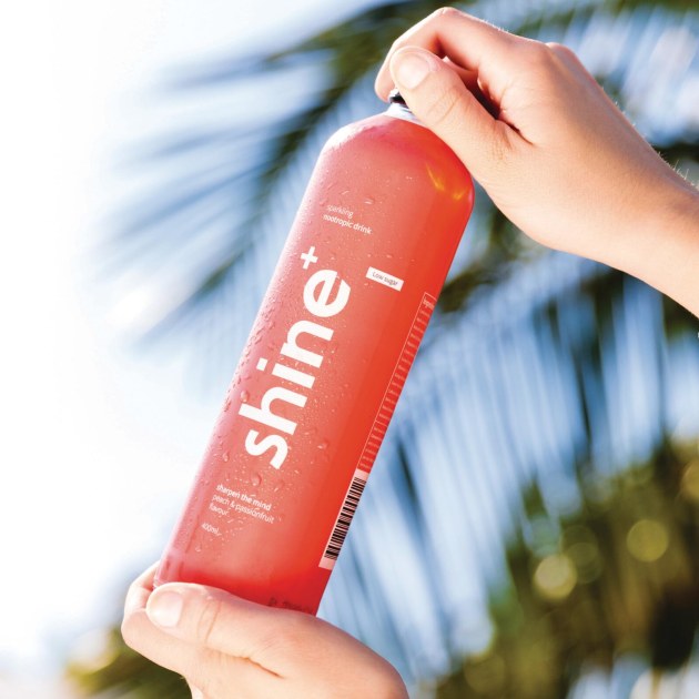 Shine+ beverages contain nootropics, ingredients that improve brain function including L-theanin, caffeine, gingko biloba, turmeric, B vitamins and green tea.