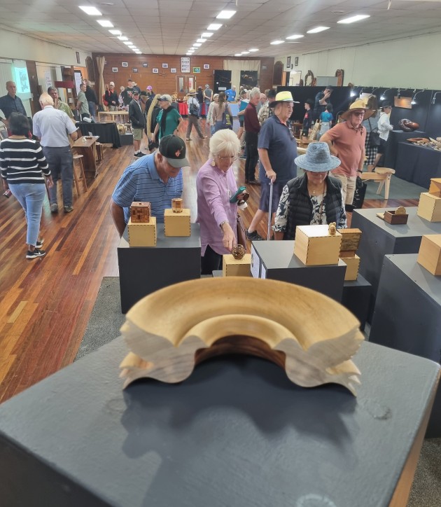 Simon Begg, Dovetail German ring turning, camphor laurel. &lsquo;German ring turning is a unique process where the shape revealed is not seen in the making process until the ring is cut in half.&rsquo;