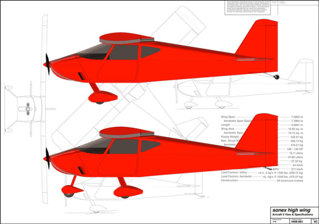 Sonex has released plans for two high-wing kit aircraft. (Sonex)