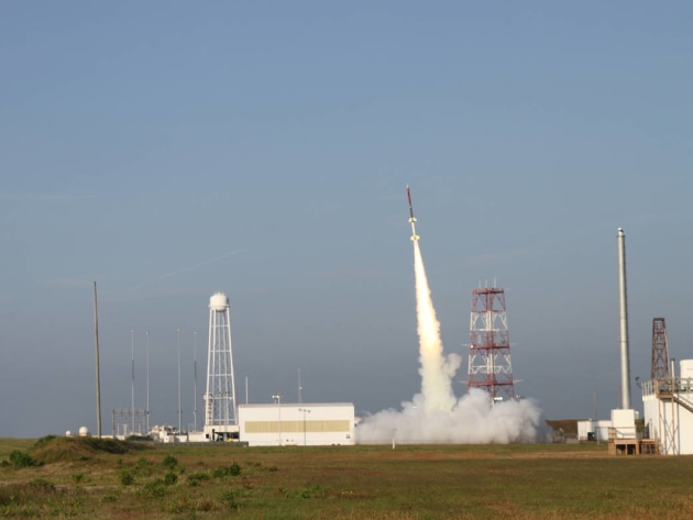 A NASA sounding rocket clearing the launch tower.
NASA
