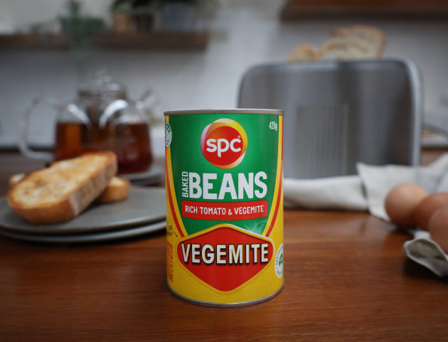 Australians can get their Vegemite and baked beans fix in a can. 
Image: SPC