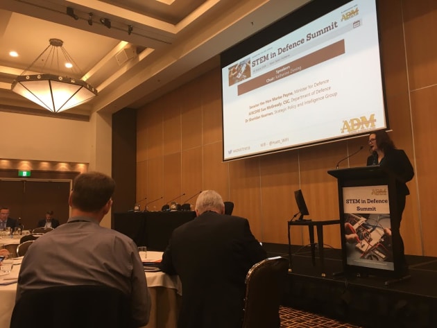 Dr Sheridan Kearnan speaking at the STEM in Defence conference.
Ewen Levick