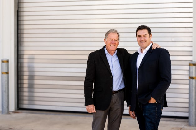 Proform Foods founder, Stephen Dunn, and CEO Matt Dunn at the opening of its $11 million factory in 2020. 
Source: Proform Foods, Wes Nel