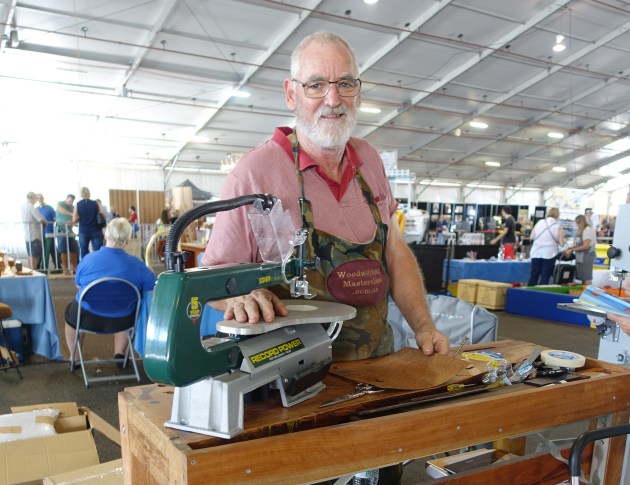 Steve Hay demoing Record Power scrollsaw for 13.5&deg; bevel cut marquetry