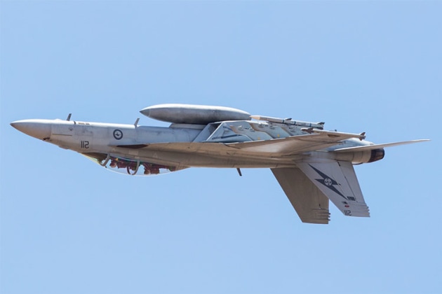 A 6 Sqn Super Hornet during an inverted pass. (Phil Hosking)