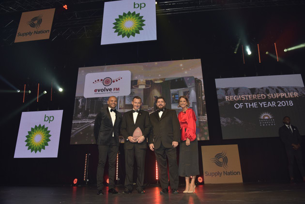 The Department of the Prime Minister and Cabinet winning the Government Member of the Year category (other finalists were Defence and DFAT). Luke Carroll, Brett Richards (The Department of the Prime Minister and Cabinet), Natalie Walker (Evolve FM), Brooke Boney. Credit: Walter Quilliam