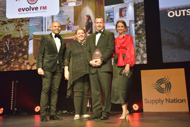 Evolve FM winning the Outstanding Impact of the Year award: Luke Carroll, Cath Brokenborough (Lendlease), Steve Mackintosh (Evolve FM), Brooke Boney.
Wayne Quilliam