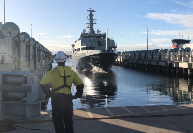 MV Sycamore arriving at Osborne shipyards, SA. Credit: ASC
