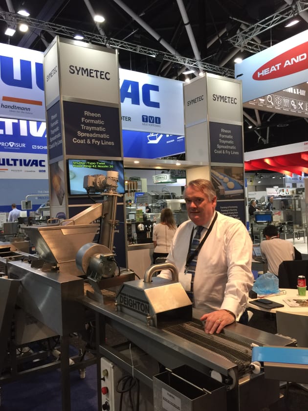 Andy Hamilton of Deighton Manufacturing UK, which makes processing equipment that&rsquo;s sold in Australia by Symetec, was on the Symetec stand to show a forming, battering, crumbing and frying system. 

According to Hamilton, strong visitor interest at Foodpro three years ago in protein bars and products had given way this year to interest in more standard fish, chicken and beef products.