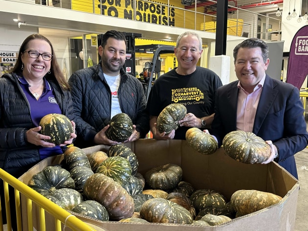 L-R: Foodbank Australia CEO Brianna Casey, SecondBite director of Government Relations & Strategy, Solly Fahiz, OzHarvest CEO James Goth, and Senator Dean Smith. 
At OzHarvest's Sydney HQ for the West Australian senator, Dean Smith, tabling his Private Senator&rsquo;s Bill &ndash; the Incentivising Food Donations to Charitable Organisations Bill in the senate on 3 July.