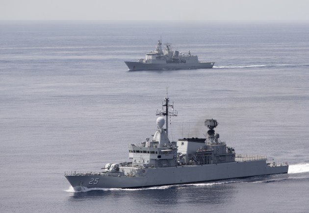 Malaysian warship KD Kasturi and HMNZS Te Kaha in formation. Credit: Defence