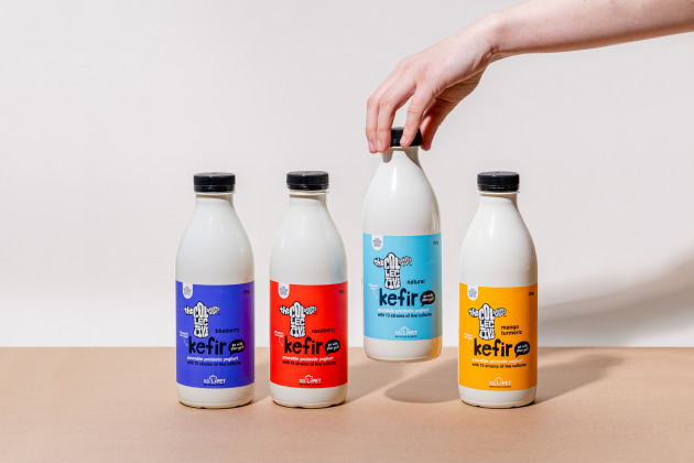 The 100% rPet bottle for The Collective's kefir range, by Pact Group.