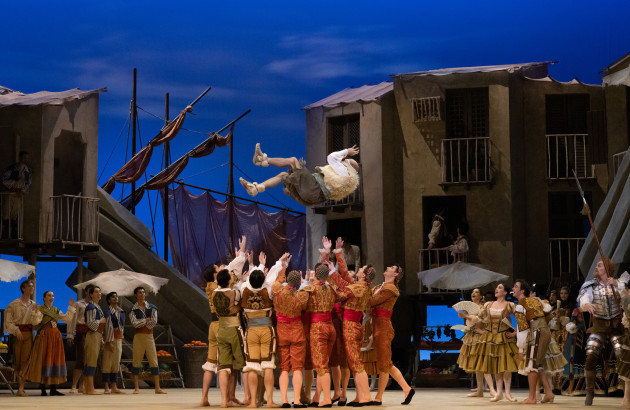Timothy Coleman as Sancho Panza tossed aloft by the dancers of the Australian Ballet. Photo by Rainee Lantry.