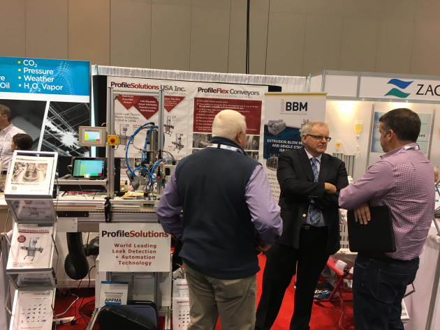 Thomas Mitchell of APPMA member Profile Solutions, fields enquiries on the company's advanced leak detection system at his stand at Pack Expo.