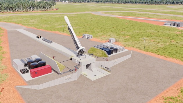 Artist's impression of INNOSPACE&rsquo;s HANBIT NANO rocket on a launch pad at Equatorial Launch Australia&rsquo;s Arnhem Space Centre.
Credit: ELA