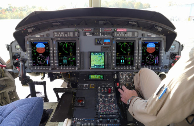 Cockpit of Bell 412EP twin-engine helicopter.

Credit: Bell