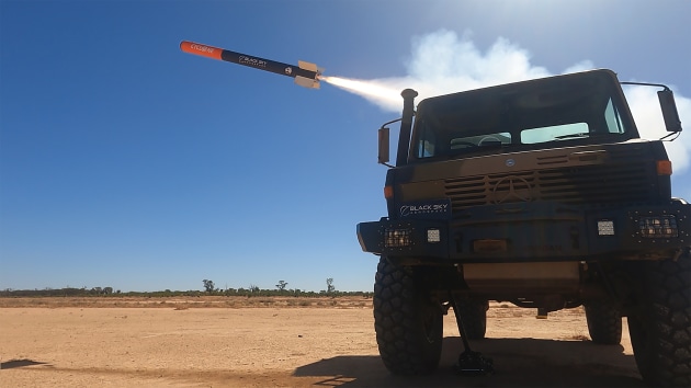 Black Sky Aerospace firing its Australian missiles using Ammonium Perchlorate Solid Rocket Fuel. (Black Sky Aerospace)
