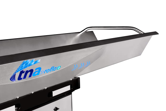 The hygienically designed tna roflo horizontal motion conveyer.