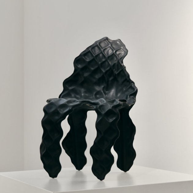 Johnny Nargoodah and Trent Jansen, Ngumu Janka Warnti (All Made from Rubbish) Chair, 2020. New Zealand leather and aluminium, 90 x 50 x 60cm, Edition 1 of 20 + 2 AP. Represented by Gallery Sally Dan Cuthbert.