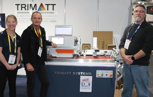 Mel McFarlane and Matt Johnson from Trimatt, with David Raymer from Proficient Packaging at AUSPACK 2022.