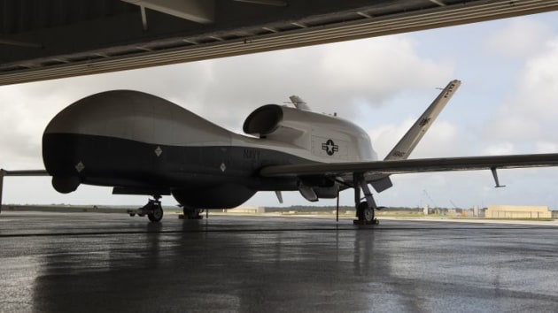An MQ-4C Triton sits in a hangar at Andersen Air Force Base. (U.S. Air Force/Senior Airman Ryan Brooks)