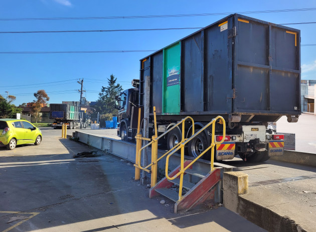 Truck enters weigh bridge at the recovery facility.