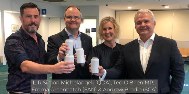 At the announcement of the Turbine Precinct on the Sunshine Coast. 
L-R: Simon Michelangeli (Co-Founder Queensland Drinks Accelerator), Ted O'Brien MP (Federal Member for Fairfax), Emma Greenhatch (CEO FAN) & Andrew Brodie (CEO Sunshine Coast Airport)