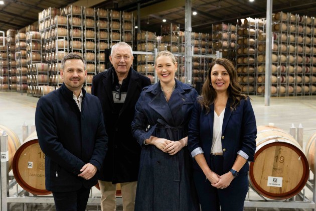 At the opening of TWE's integrated automation and barrel handling system. L-R: Kerin Petty &ndash; TWE chief Supply & Sustainability officer, Michael Lange &ndash; Barossa Council Mayor, Ashton Hurn MP &ndash; Member for Schubert, Jodie Rowlands &ndash; TWE director of Supply Technology & Innovation. (Source: Treasury Wine Estates)