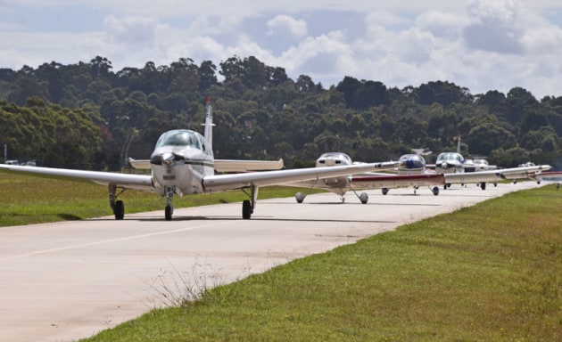 Peninsula Aero Club's high-speed contingent prepares to depart Tyabb. (Ian Johnson)