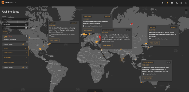 DroneShield UAS Incidents Page strengthens situational awareness and supports informed decision-making in an increasingly complex airspace environment.

Credit: DroneShield