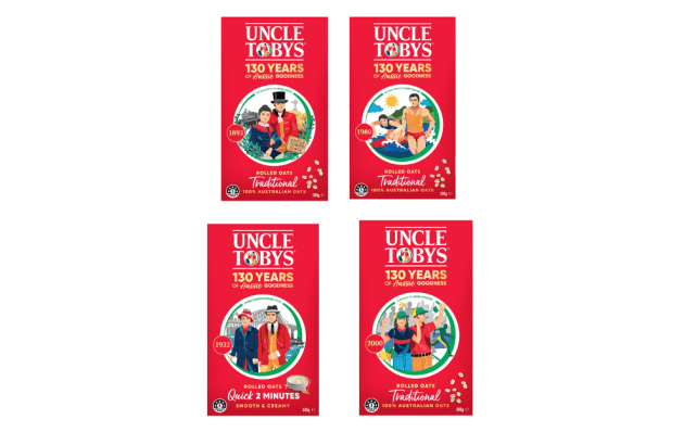 Uncle Tobys has released four limited edition 130-year box designs developed with Ogilvy Australia, inspired by the decades.