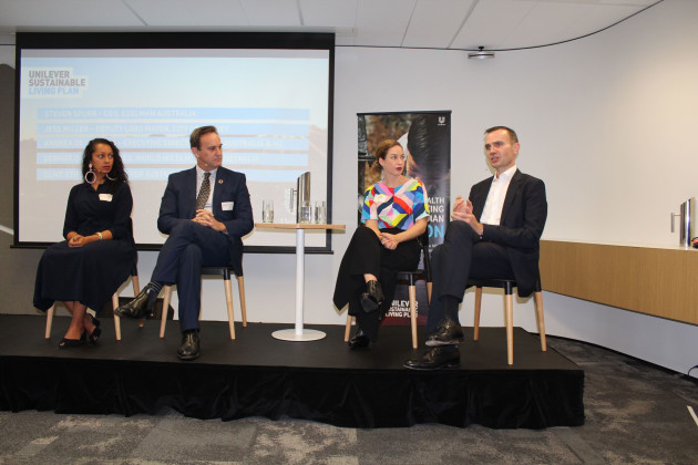 L-R: Andrea De Almeida, executive director of B Labs ANZ; Dermot O&rsquo;Gorman, CEO of WWF Australia; Jess Miller, Deputy Lord Mayor, City of Sydney; and Clive Stiff, CEO and chairman of Unilever ANZ.
