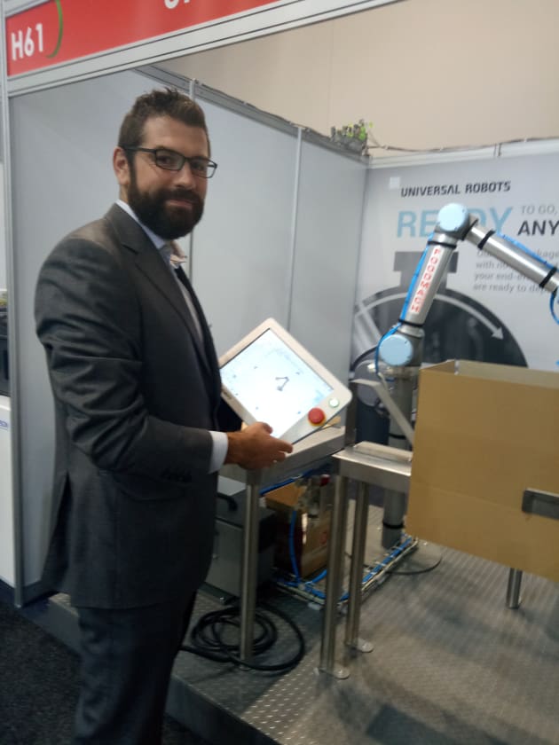 Universal Robots was demonstrating its range of collaborative robots for those seeking to reduce manual labour in pick and place, palletising, packing and inspection operations.
Andrew Pether, head of the company&rsquo;s regional technical support, says while many industrial robots require a safety fence to protect staff in the area, collaborative robots do not, which substantially reduces their footprint.
Because they are relatively simple to reprogram, he says they can also be redeployed to a different part of the factory if necessary, making them suitable for smaller companies looking for more flexible automated solutions.