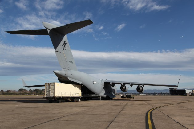 A Ghost Shark being loaded onto a RAAF C-17A. 

Credit: Anduril Australia