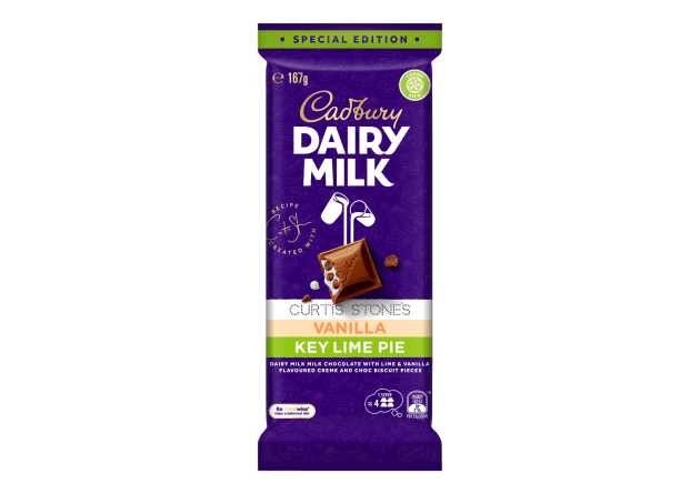 Curtis Stone, has partnered with Cadbury Australia for the third year in a row, launching a limited-edition Dairy Milk block, Curtis Stone&rsquo;s Vanilla Key Lime Pie, inspired by the chef&rsquo;s restaurant menu.
Source: Cadbury