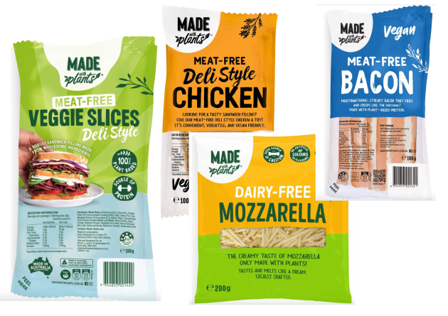 Meat and dairy alternative producer, Made With Plants, is expanding its range into Coles stores nationally - with locally produced vegan-friendly bacon, chicken, ham, and cheese available.
Source: Made With Plants