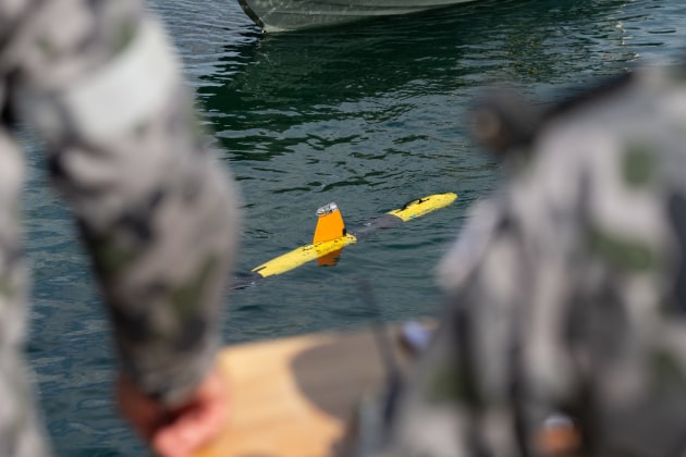 The Gavia Autonomous Underwater Vehicle is remotely piloted by Australian Mine Warfare Team 16 during an internal training period.
Defence