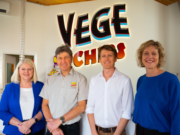 The Hon Karen Andrews MP, Brad Johnson, Director The Vege Chip Company, Tim Lowe, Assistant General Manager The Vege Chip Company and Tanya Barden, Chief Executive Officer at the Australian Food and Grocery Council.