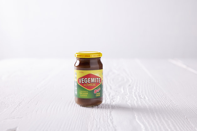 Vegemite is giving its cheesy Vegemite blend Cheesybite a makeover. It&rsquo;s new look and name &ndash; Vegemite & Cheese &ndash; combines the iconic spread with Bega Cream Cheese. (Image source: Bega)