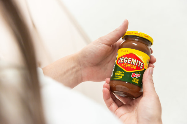 Vegemite is giving its cheesy Vegemite blend Cheesybite a makeover. It&rsquo;s new look and name &ndash; Vegemite & Cheese &ndash; combines the iconic spread with Bega Cream Cheese. (Image source: Bega)