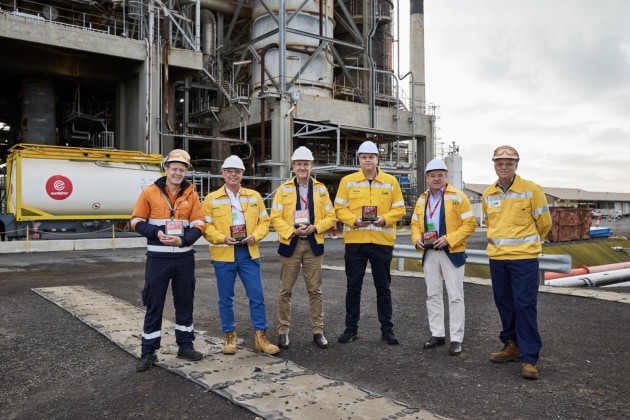 Representing the project partners: Bill Patterson, Viva Energy; Valerio Coppini, Alterra; Daniel Jensen, Taghleef; Phil Van Houts; Amcor; Andrew Lawrey; Nestle; Scott Wyatt; Viva Energy.