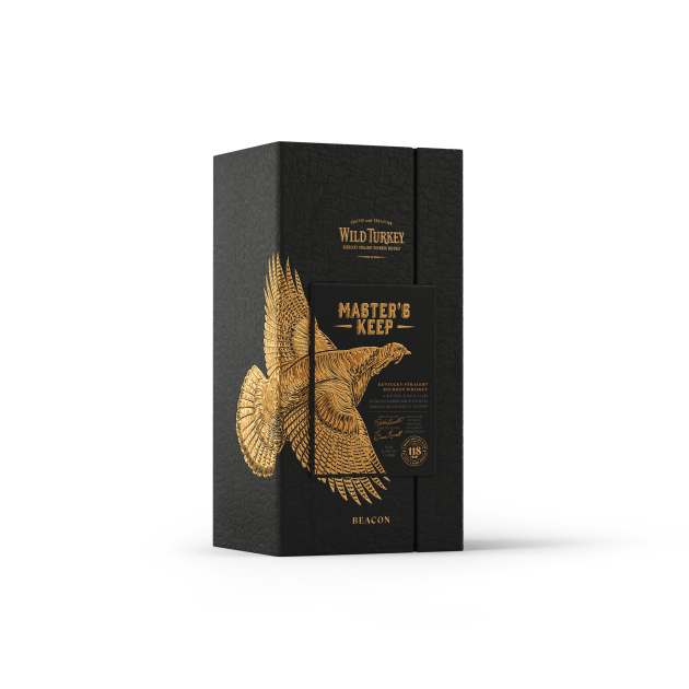 Master&rsquo;s Keep Beacon: a bold 118-proof bourbon made from a blend of 16 and 10 year old high rye barrels, crafted by Master Distiller Eddie Russell as a tribute to his journey and a handover to the next generation led by his son Bruce Russell. (Source: Wild Turkey)