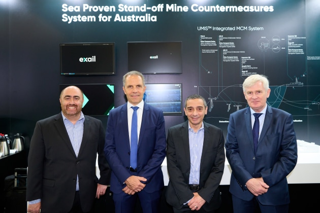 L-R: Flinders University Defence Partnerships Director Tony Kyriacou, Exail CEO Dominique Giannoni, Professor Karl Sammut and Exail MCM & DW Product Line Director Daniel Scourzic.
Credit: Exail
