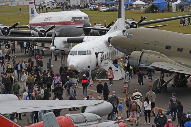 The Sunday crowd mingles with some big hardware from the Historical Aircraft Restoration Society. (Steve Hitchen)