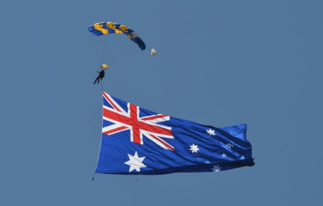 Flag incoming! WOI 2022 opened with the traditional flag parachute drop. (Steve Hitchen)