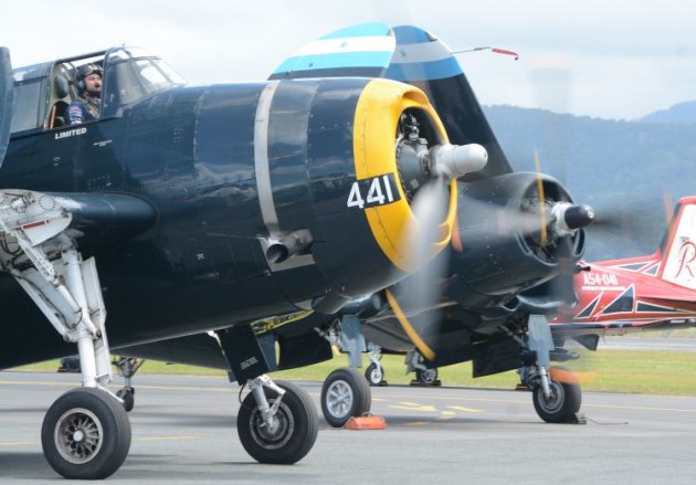 Big radials are always crowd pleasers. The TBM Avenger and F4U run up ready for their joint display. (Steve Hitchen)