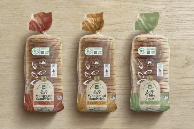 Woolworths rolls out new bread bags made by Amcor with 30 per cent recycled plastic.