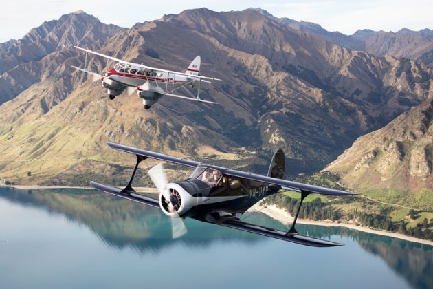 A De Havilland Dominie and Beech Staggerwing in formation over Lake Wanaka. (Phil Hosking)